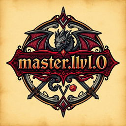 A stylized logo inspired by classic tabletop role-playing game aesthetics, featuring the name 'master_lvl_0' prominently in bold fantasy lettering