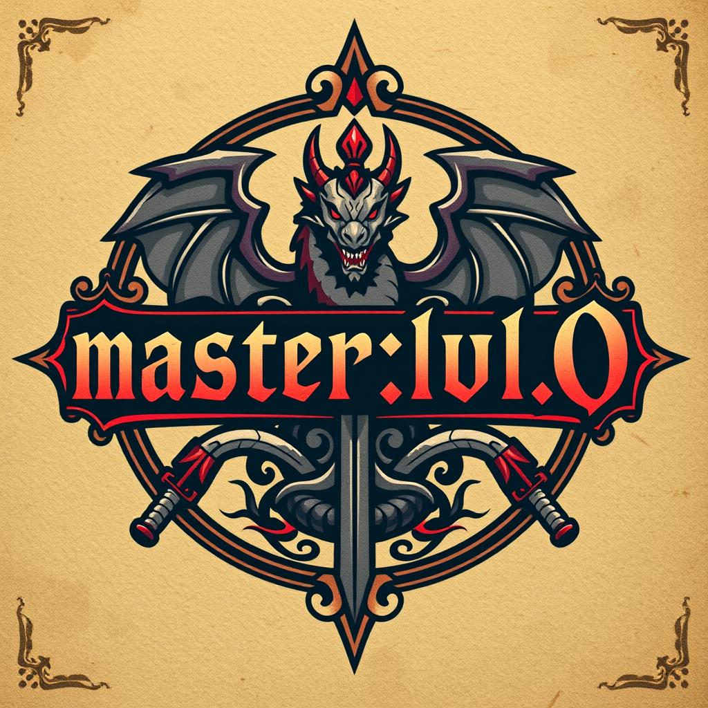 A stylized logo inspired by classic tabletop role-playing game aesthetics, featuring the name 'master_lvl_0' prominently in bold fantasy lettering