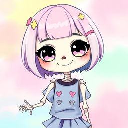 A cute anime skeleton girl, with large expressive eyes and a playful smile