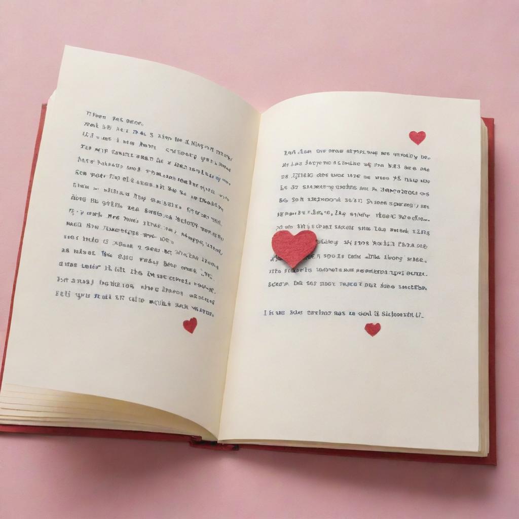 An open book with a love quote on one side, embellished with a kiss mark emoji. The reverse page is left blank.