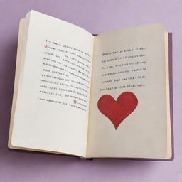 An open book with a love quote on one side, embellished with a kiss mark emoji. The reverse page is left blank.