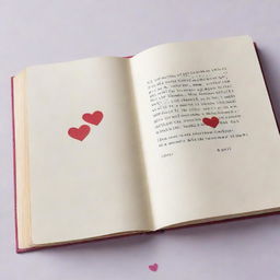 An open book with a love quote on one side, embellished with a kiss mark emoji. The reverse page is left blank.