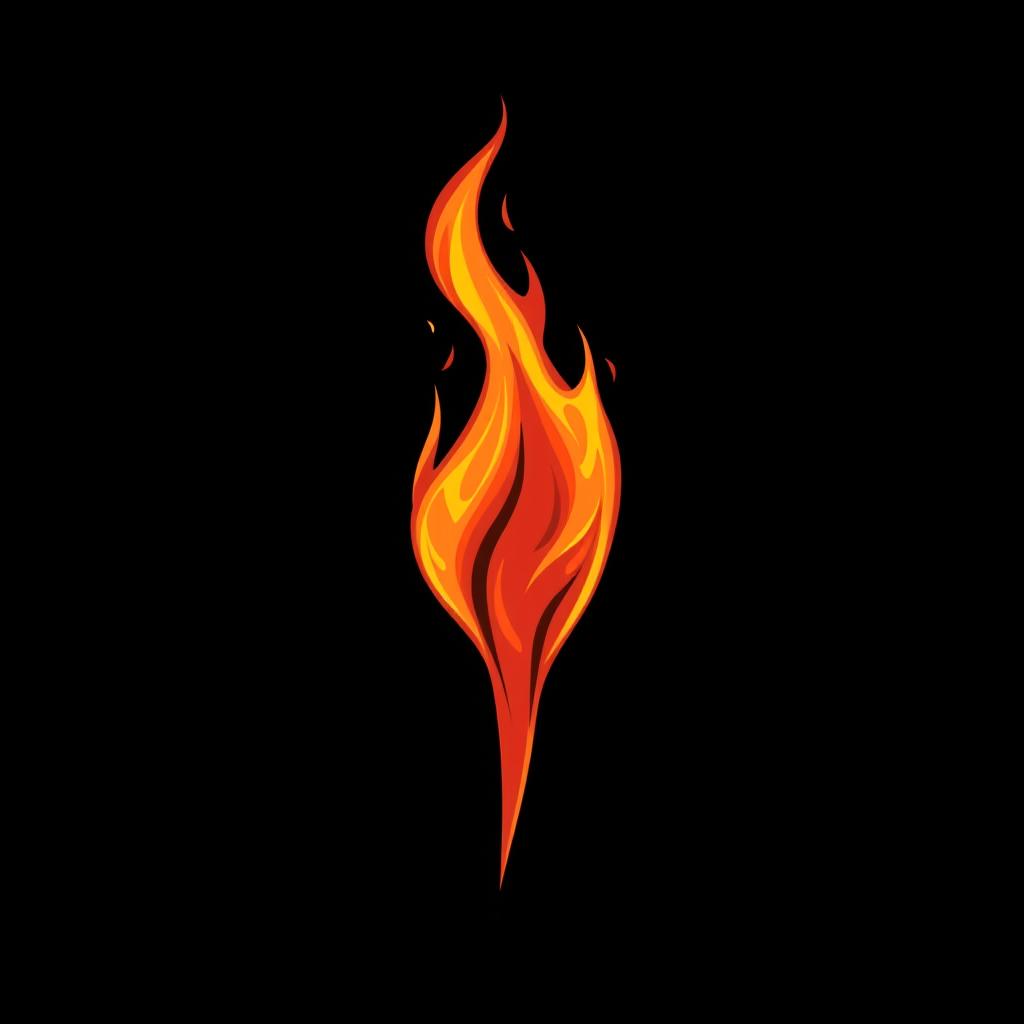 A bold and artistic rendering of flames shaped like an erect penis, illustrated with dynamic and vibrant shades of red, orange, and yellow