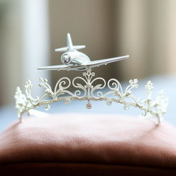 A beautifully designed hair tiara featuring an airplane perched on top