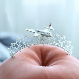 A beautifully designed hair tiara featuring an airplane perched on top