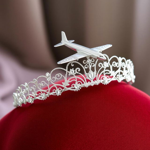 A beautifully designed hair tiara featuring an airplane perched on top