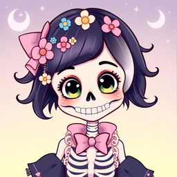 A cute anime-style illustration of a skeleton girl designed for a profile picture