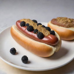 The most luxurious hot dog ever, with a sausage made from Kobe beef, garnished with caviar, truffle mayo, and gold leaf, all within a gourmet brioche bun.