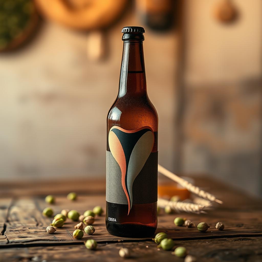 A creative and artistic design featuring a beer bottle with a stylized, abstract representation of a vagina integrated into the label