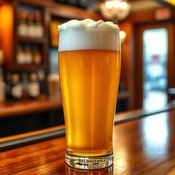 A visually striking image of a beer glass filled with golden lager, topped with frothy white foam that has formed an artistic representation of a vagina