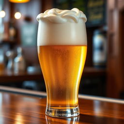 A visually striking image of a beer glass filled with golden lager, topped with frothy white foam that has formed an artistic representation of a vagina