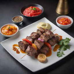 The ultimate luxurious kebab, skewered with Wagyu beef, exotic mushrooms and bell peppers, garnished with saffron, and served with a side of caviar dip.