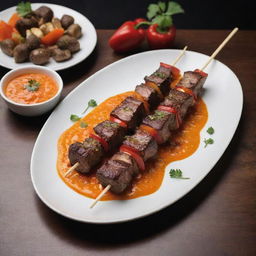 The ultimate luxurious kebab, skewered with Wagyu beef, exotic mushrooms and bell peppers, garnished with saffron, and served with a side of caviar dip.