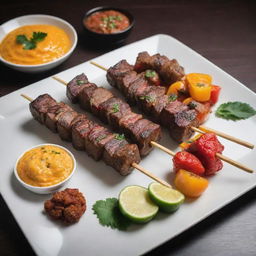 The ultimate luxurious kebab, skewered with Wagyu beef, exotic mushrooms and bell peppers, garnished with saffron, and served with a side of caviar dip.