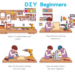 A detailed and engaging illustration for DIY beginners, showcasing a step-by-step guide to a simple project