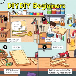 A detailed and engaging illustration for DIY beginners, showcasing a step-by-step guide to a simple project