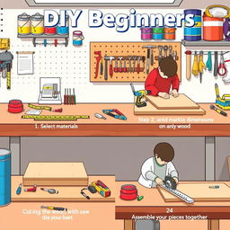 A detailed and engaging illustration for DIY beginners, showcasing a step-by-step guide to a simple project