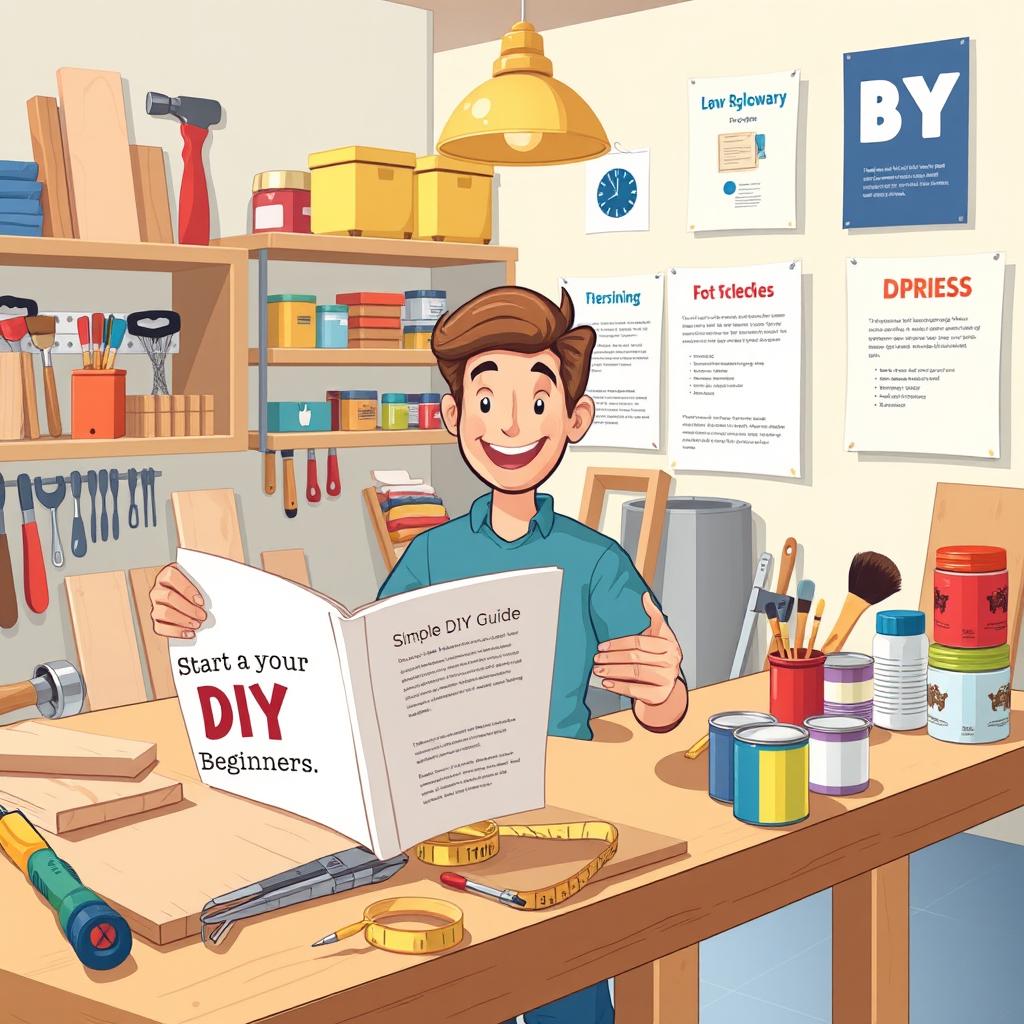 An inviting and informative illustration for DIY beginners, capturing the essence of starting a DIY project