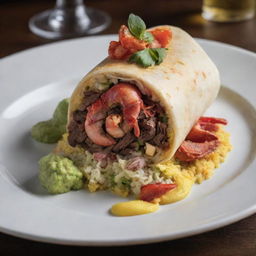 The ultimate luxurious burrito, filled with delicacies such as saffron rice, wagyu beef, gold leaf guacamole, tequila-soaked lobster, and a dusting of truffle.