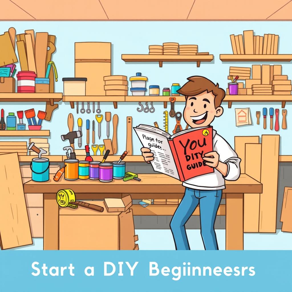 A warm and welcoming illustration aimed at DIY beginners, depicting the joys of starting a DIY project