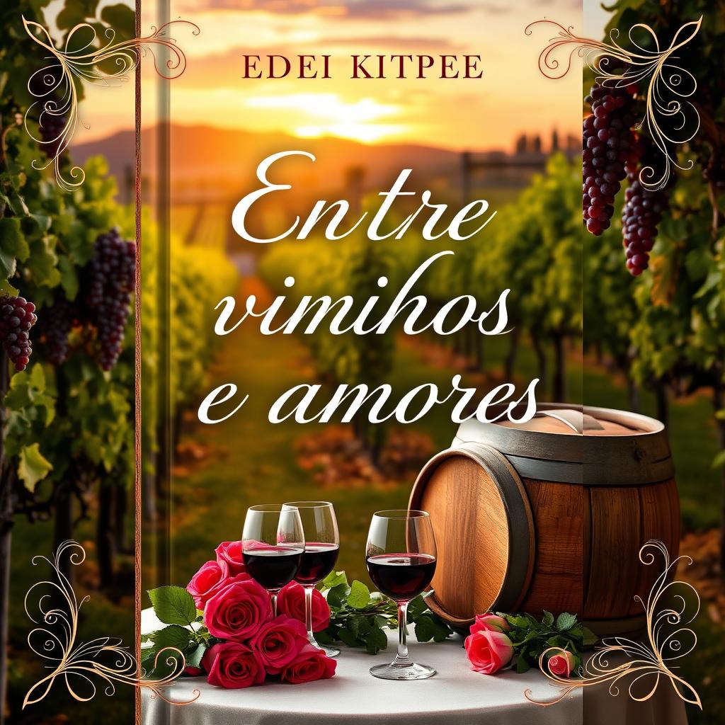 A book cover design featuring the title 'Entre vinhos e amores'