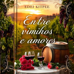 A book cover design featuring the title 'Entre vinhos e amores'