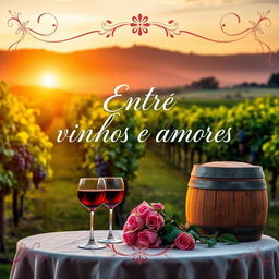 A book cover design featuring the title 'Entre vinhos e amores'