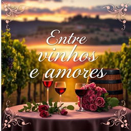 A book cover design featuring the title 'Entre vinhos e amores'