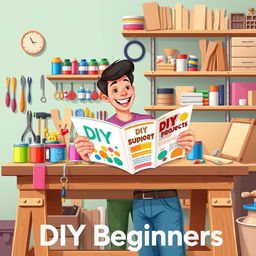 A vibrant and engaging illustration designed for DIY beginners, specifically created in a 1600 x 2400 format