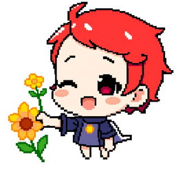 A charming Chibi character created in pixel art style, featuring short, bright red hair that is distinctly visible