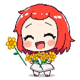 A charming Chibi character created in pixel art style, featuring short, bright red hair that is distinctly visible