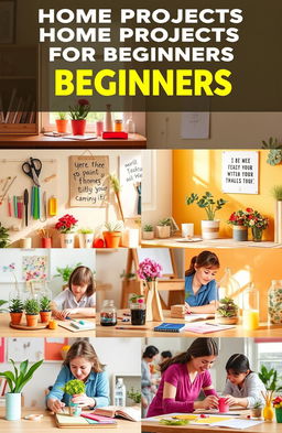 A series of engaging home projects for beginners, showcasing diverse DIY crafts and creative activities