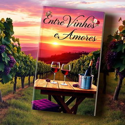 A captivating book cover design for the title "Entre Vinhos e Amores"