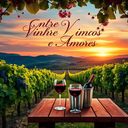 A captivating book cover design for the title "Entre Vinhos e Amores"