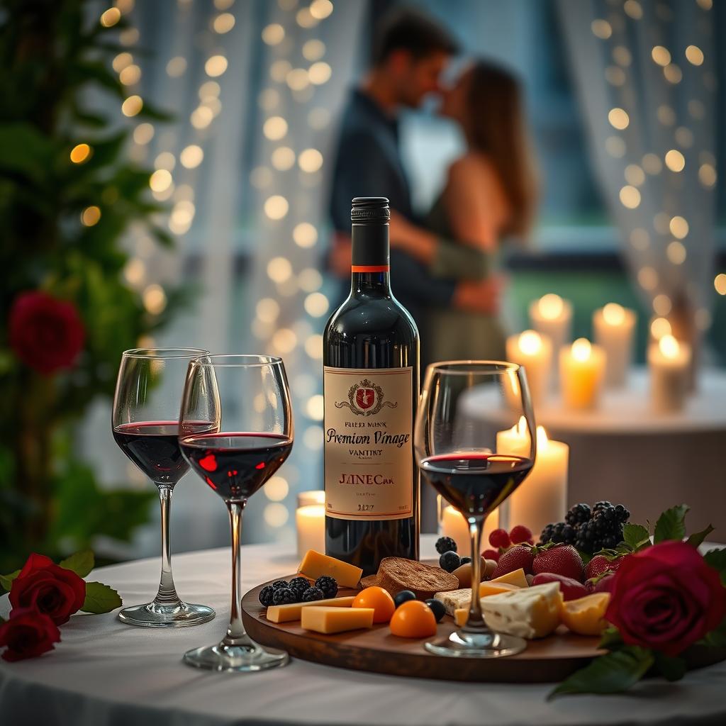 A romantic scene featuring a beautifully arranged wine table in a candlelit setting