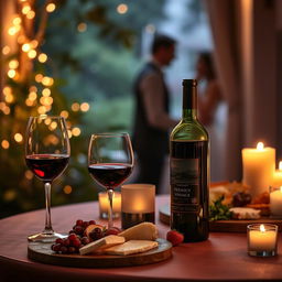 A romantic scene featuring a beautifully arranged wine table in a candlelit setting