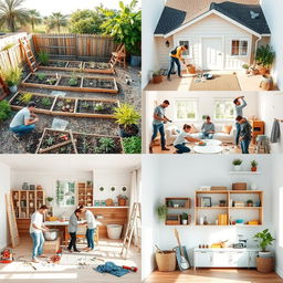 A visually captivating display of diverse house projects, highlighting both outdoor and indoor DIY improvements