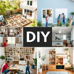 A visually captivating display of diverse house projects, highlighting both outdoor and indoor DIY improvements