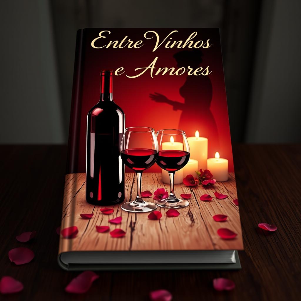 A captivating book cover design for 'Entre Vinhos e Amores'