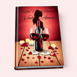 A captivating book cover design for 'Entre Vinhos e Amores'