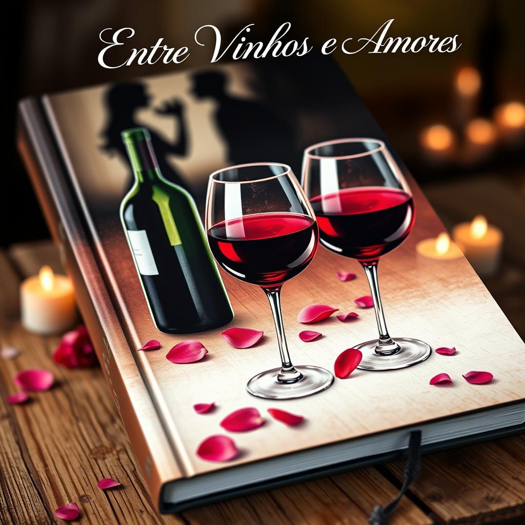 A captivating book cover design for 'Entre Vinhos e Amores'