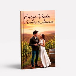 An enchanting book cover design for 'Entre Vinhos e Amores', showcasing a romantic Italian setting