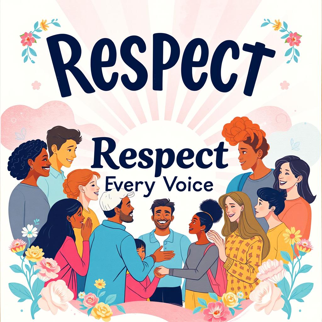 A beautiful and eye-catching poster featuring the powerful message "Respect: Every Voice Matters" in bold, attention-grabbing typography