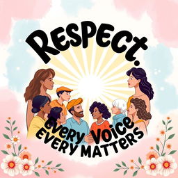 A beautiful and eye-catching poster featuring the powerful message "Respect: Every Voice Matters" in bold, attention-grabbing typography