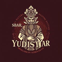 Design for a t-shirt featuring a detailed illustration of Wayang Yudistira, showcasing his traditional attire and regal demeanor