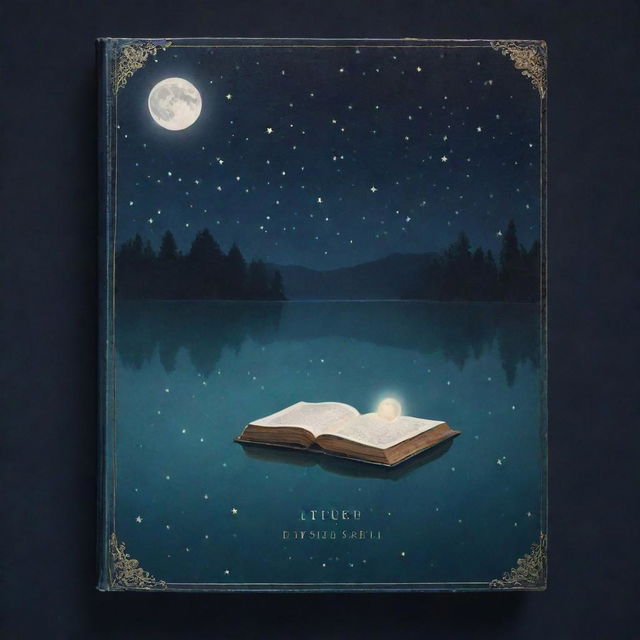 A book cover featuring the title 'Three Ways to Sleep' with a mystical and captivating theme. Include surreal elements such as levitating objects, twinkling stars and moonlight reflecting on a placid lake. The typography should be elegant and alluring.