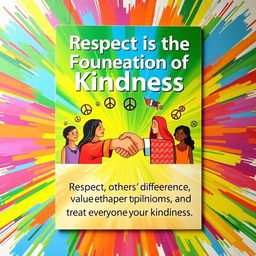 A large, colorful poster featuring the title "Respect is the Foundation of Kindness" prominently displayed at the top in bold, appealing typography