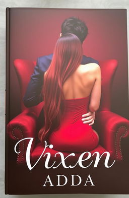 A book cover featuring a long, burgundy-haired girl wearing a tight red dress, sitting on a plush chair