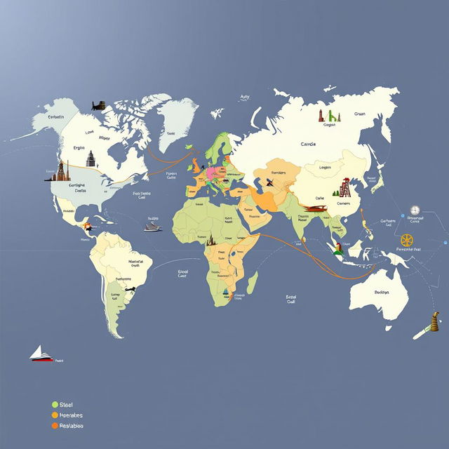 An intricate geopolitical map that illustrates strategic interest areas across the globe with a focus on regional and local significance