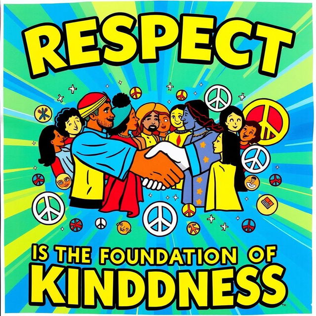 A colorful poster featuring the title "Respect is the Foundation of Kindness" prominently displayed at the top in striking, bold typography